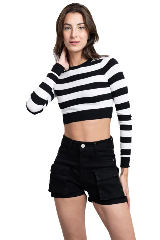 Top rib manga larga cuello redondo rayas sold by Shasa