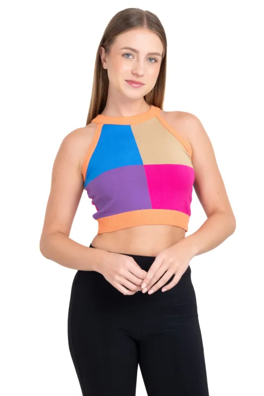Top halter tejido cuadros sold by Shasa