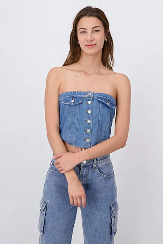 Top denim botones destrucción sold by Shasa