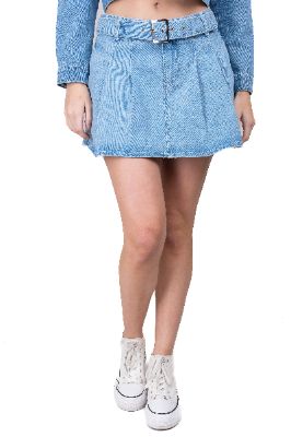 Falda denim mini tableada cinturón sold by Shasa