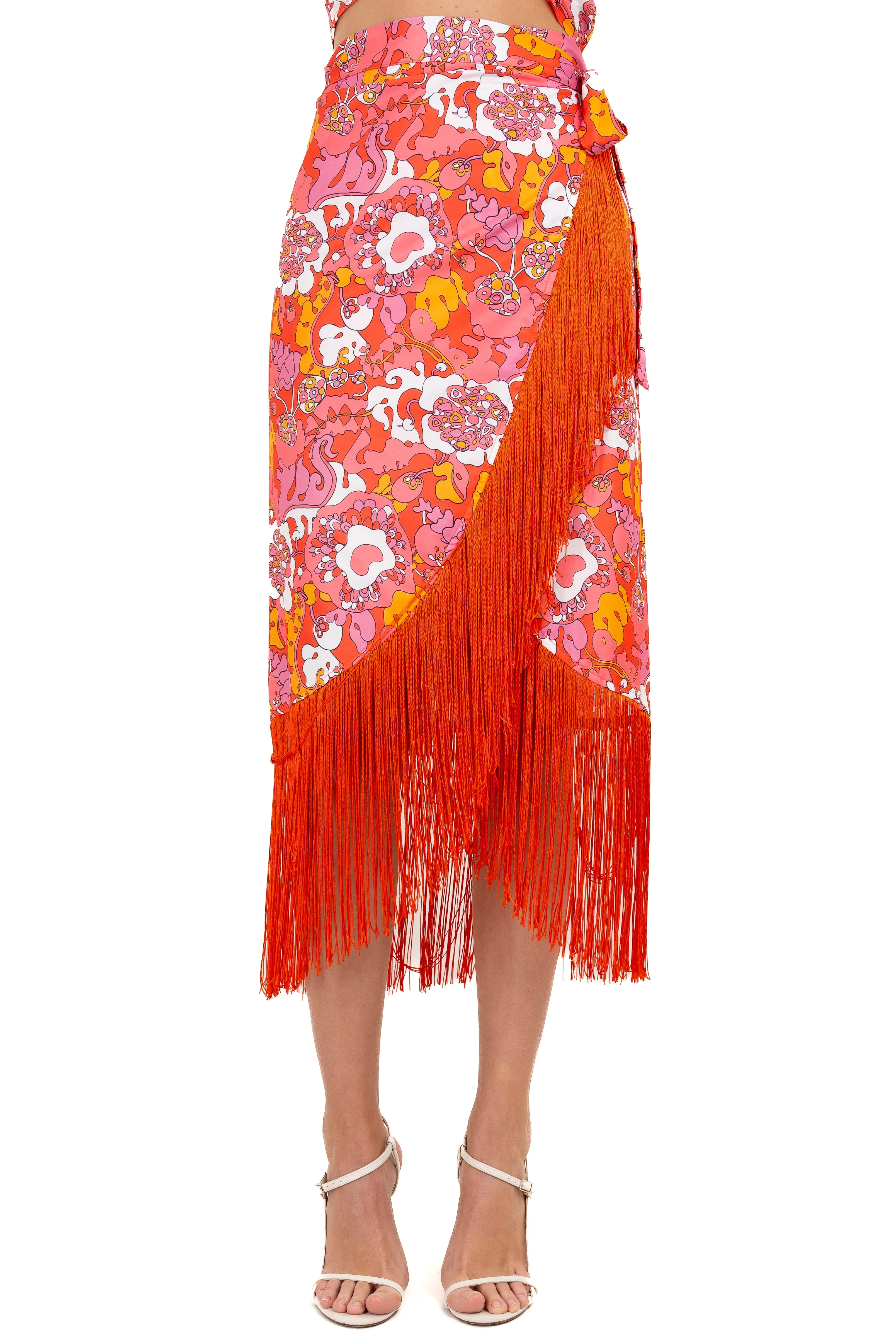 Falda midi flores retro flecos sold by Shasa