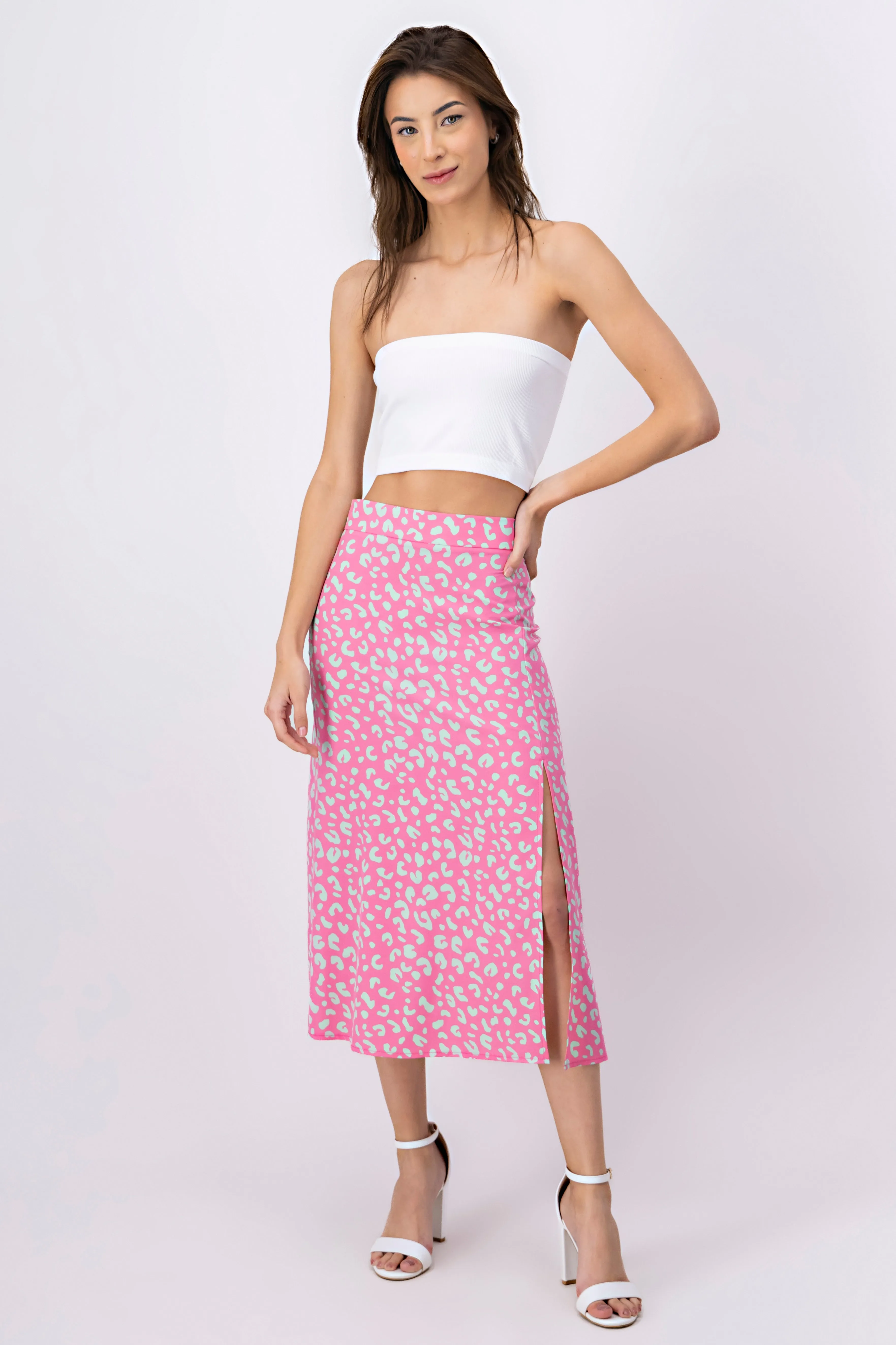 Falda midi estampada detalle abertura sold by Shasa