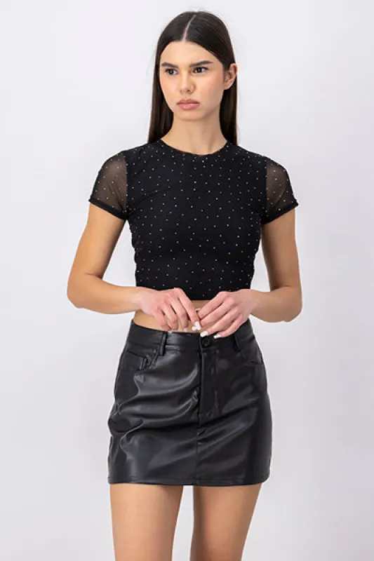 Top Crop Mesh Aplicación Brillos sold by Shasa