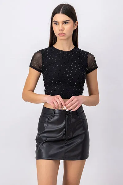 Top Crop Mesh Aplicación Brillos sold by Shasa