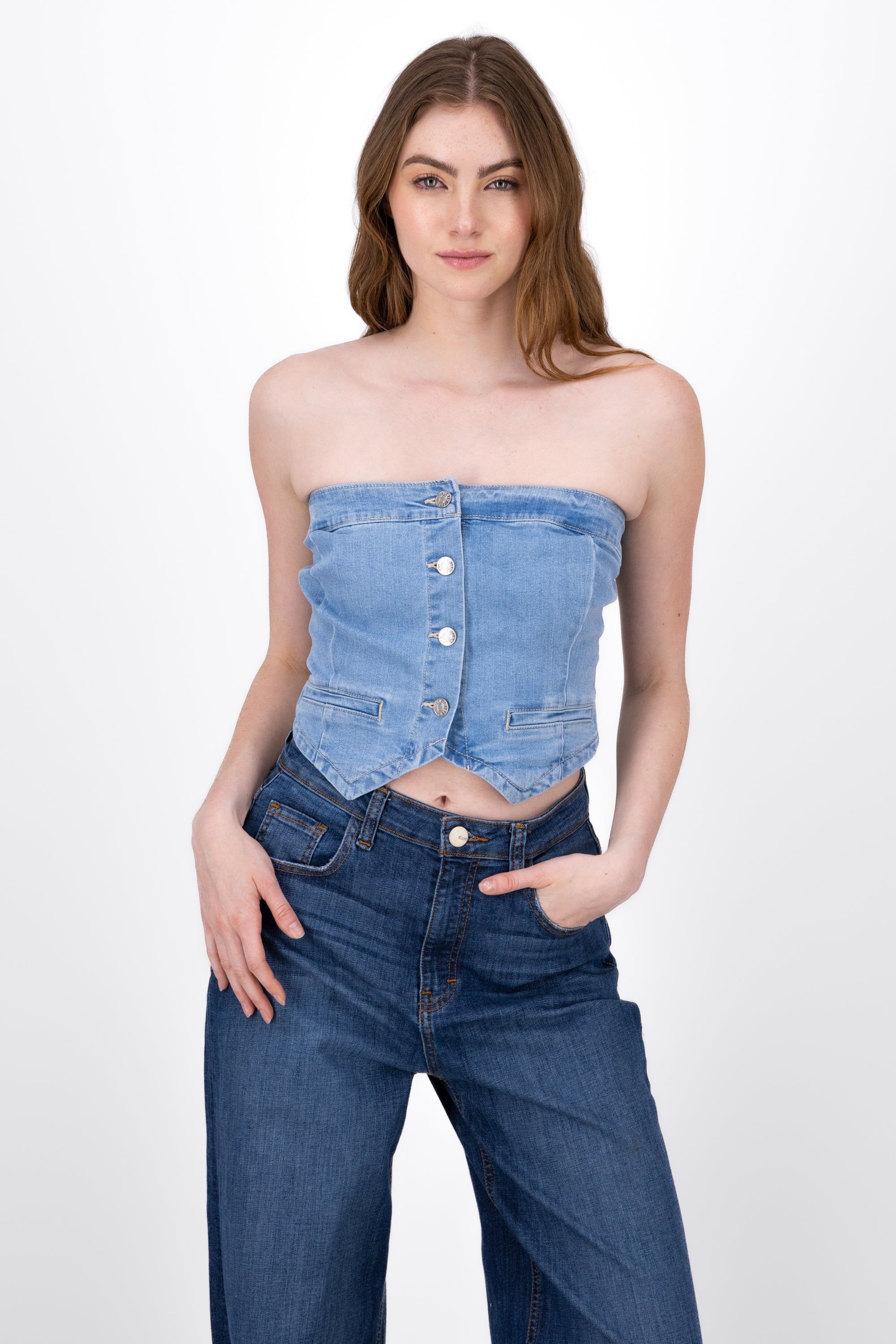 Top Denim Strapless Denim Corto sold by Shasa