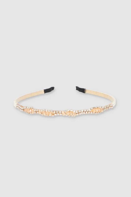 Diadema delgada metálica perlas sold by Shasa