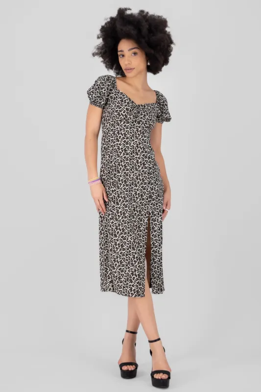Vestido midi abertura estampado animal print sold by Shasa