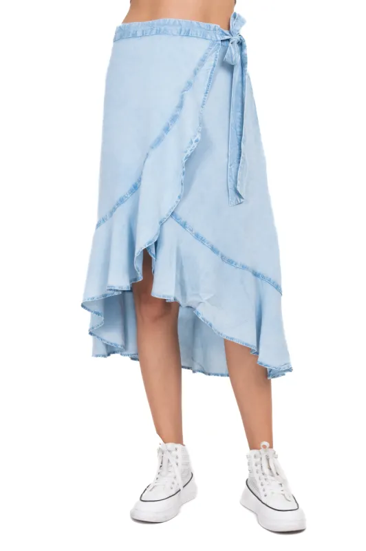 Falda midi wrap denim sold by Shasa