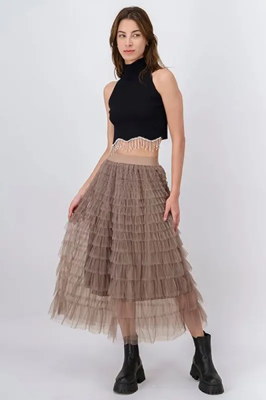Falda midi mesh plisado sold by Shasa