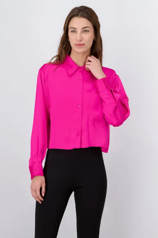 Camisa crop satín bolsa sold by Shasa
