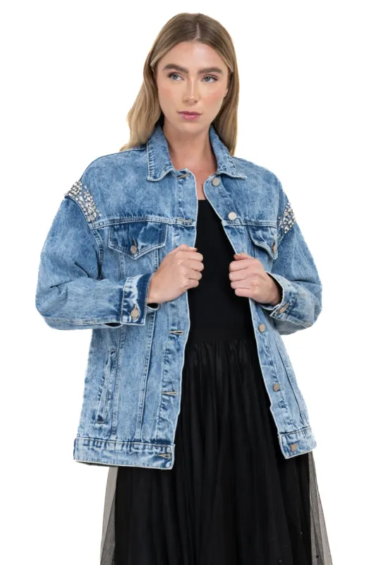 Chamarra oversized con brillos sold by Shasa