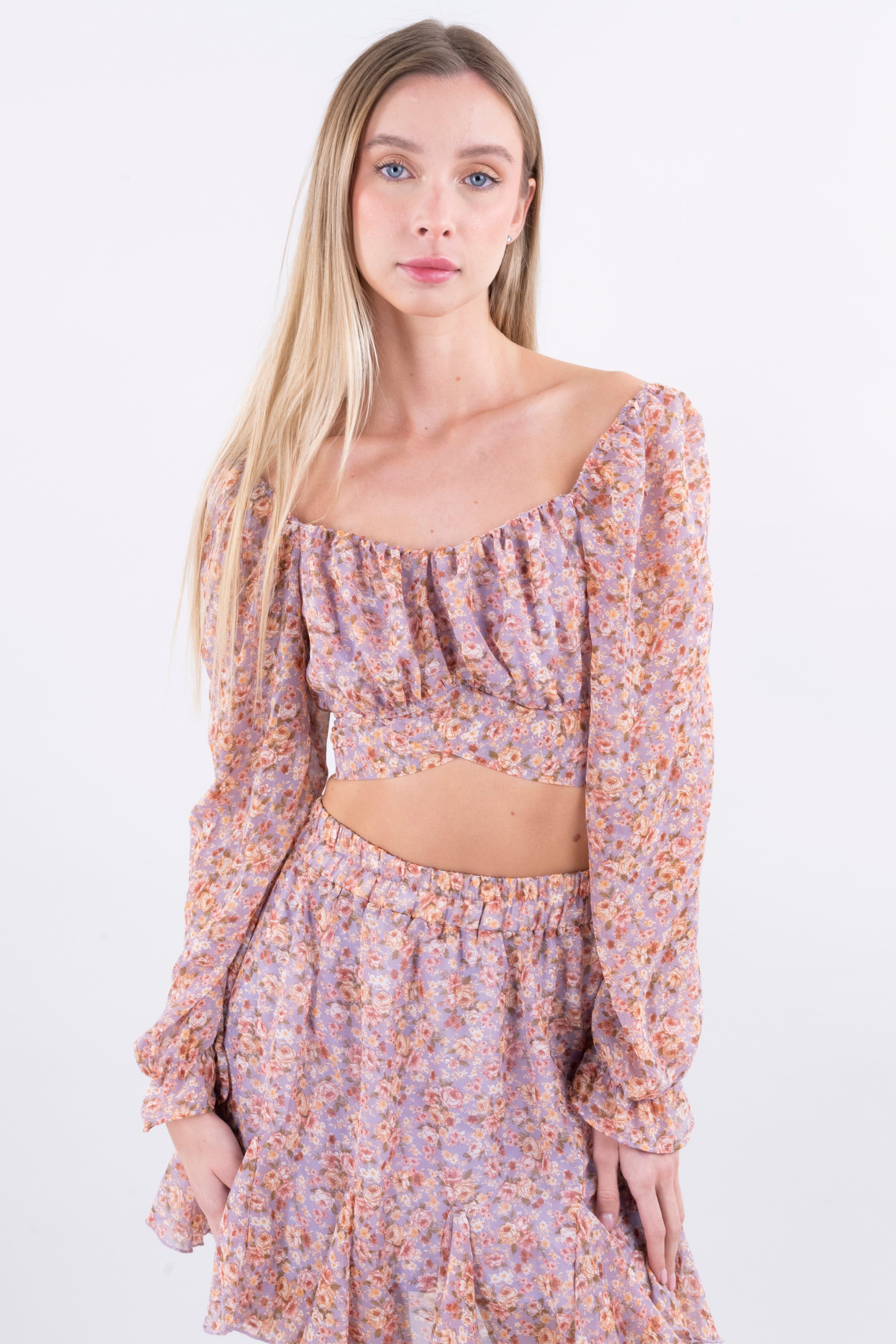 Blusa crop flores manga olanes sold by Shasa product image thumbnail 2