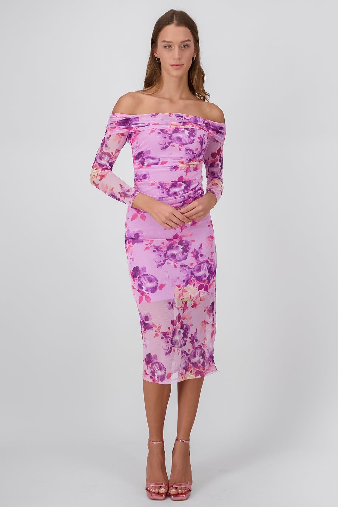 Vestido sin hombros de mesh flores sold by Shasa product image thumbnail 2