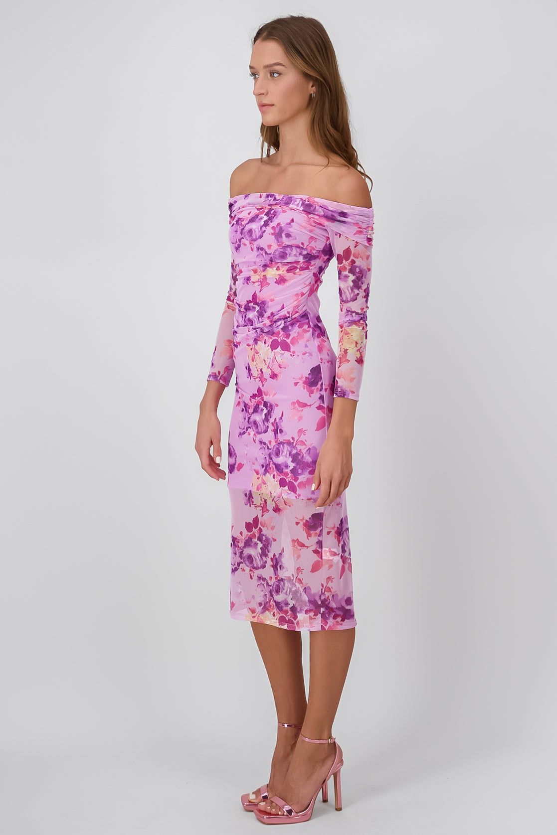 Vestido sin hombros de mesh flores sold by Shasa product image thumbnail 3