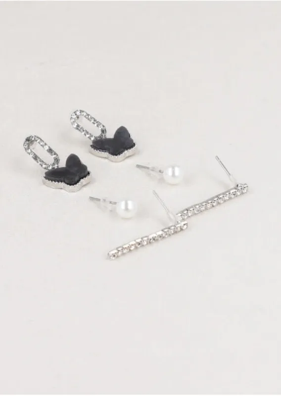 Set 3 Pares Aretes Barrita Mariposa sold by Shasa