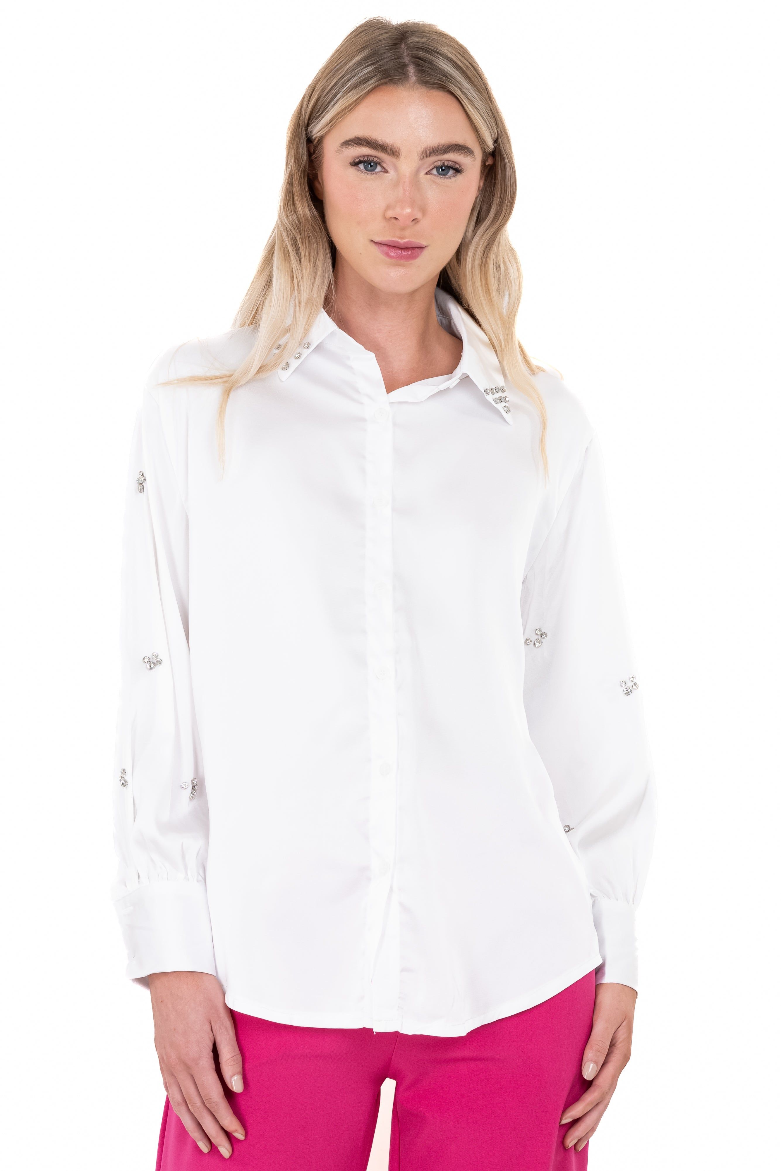 Camisa satín mangas brillos sold by Shasa