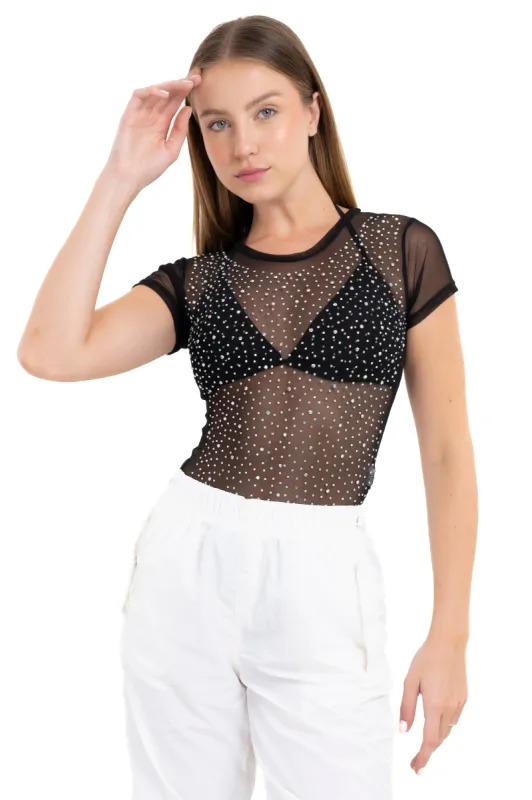 Bodysuit mesh manga corta brillos sold by Shasa
