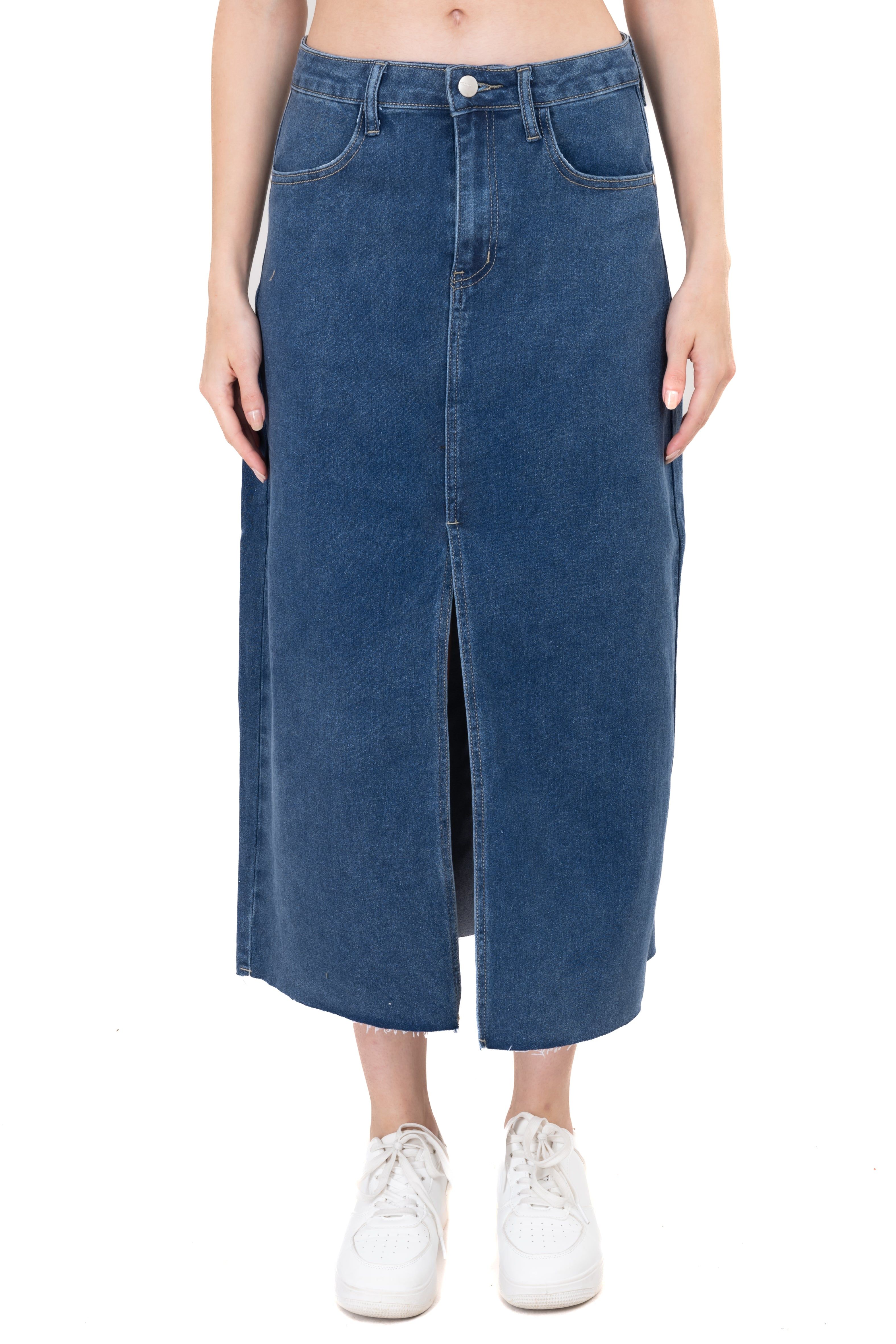 Falda maxi denim abertura sold by Shasa