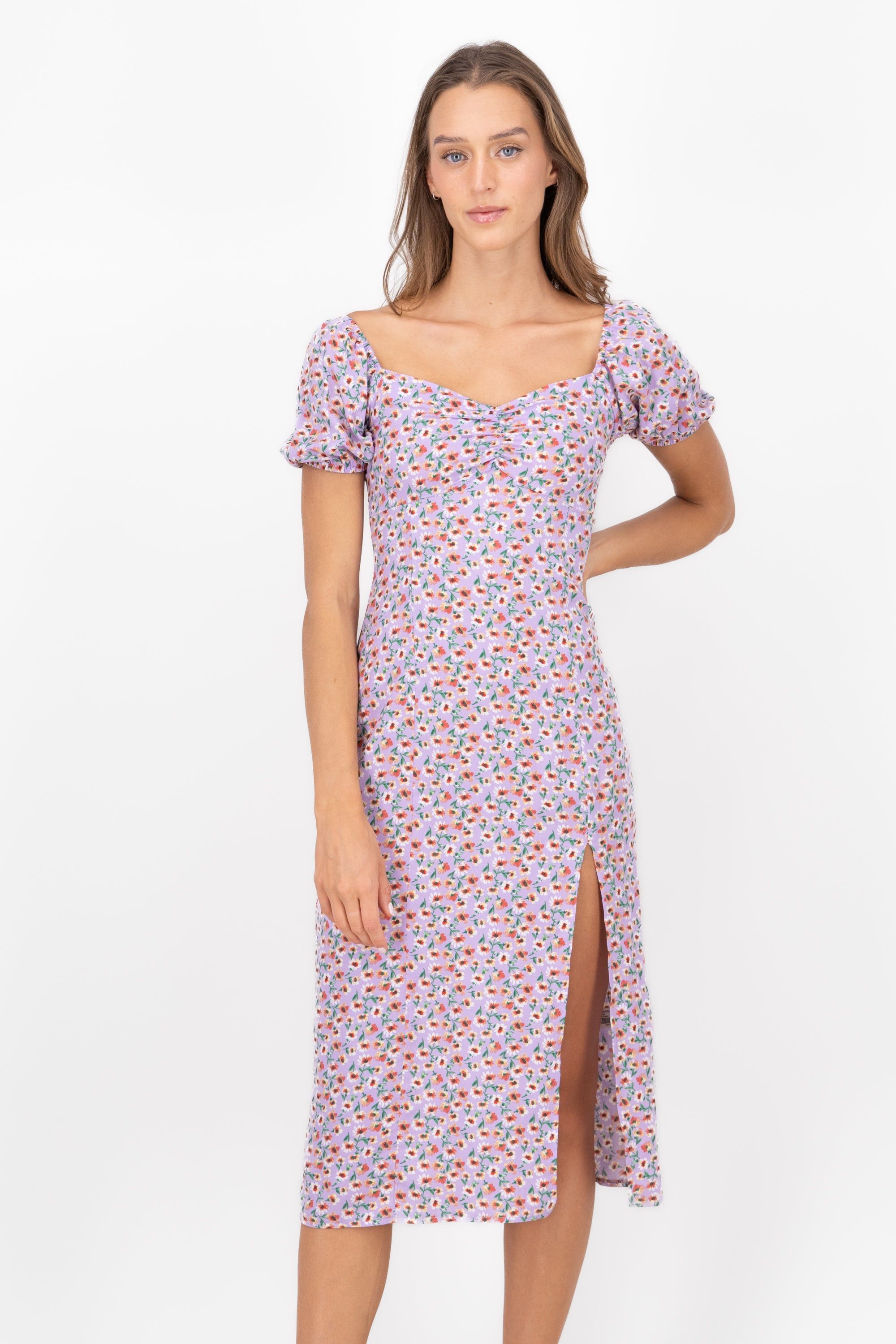 Vestido Midi Detalle Abertura Manga Corta sold by Shasa