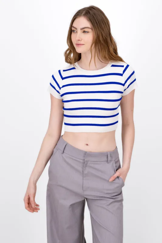 Top Crop Punto Manga Corta Rayas sold by Shasa