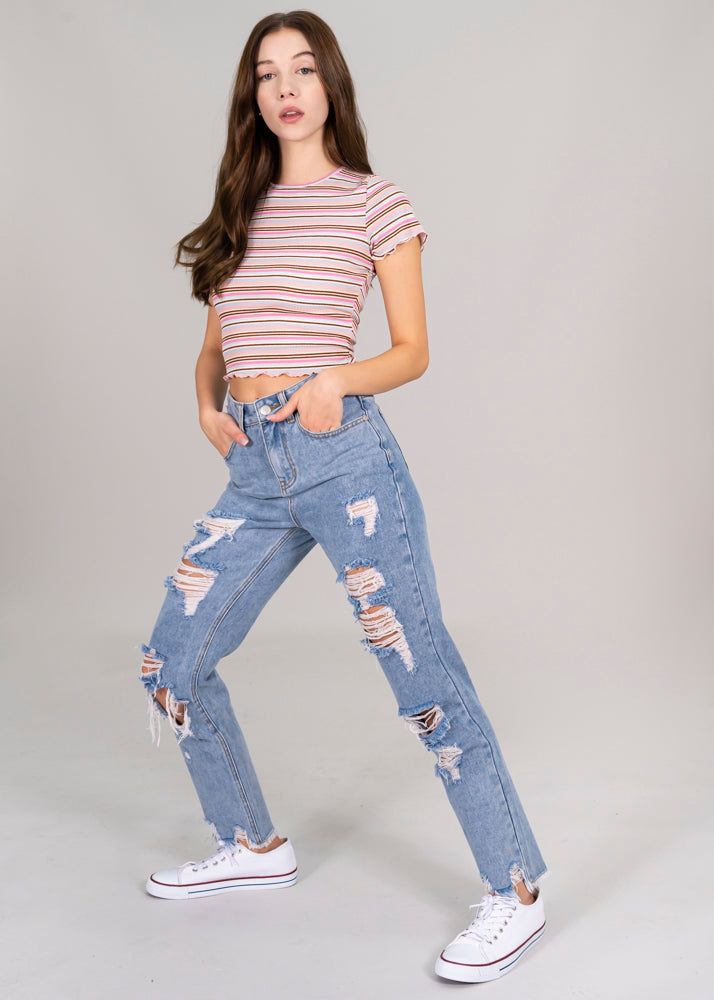 Jeans Mom Cintura Alta Super Destrucción Flecos sold by Shasa product image thumbnail 5