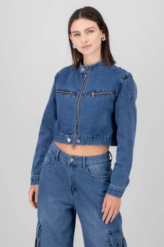 Chamarra tipo moto denim sold by Shasa