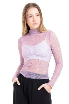 Blusa mesh plisada brillos sold by Shasa