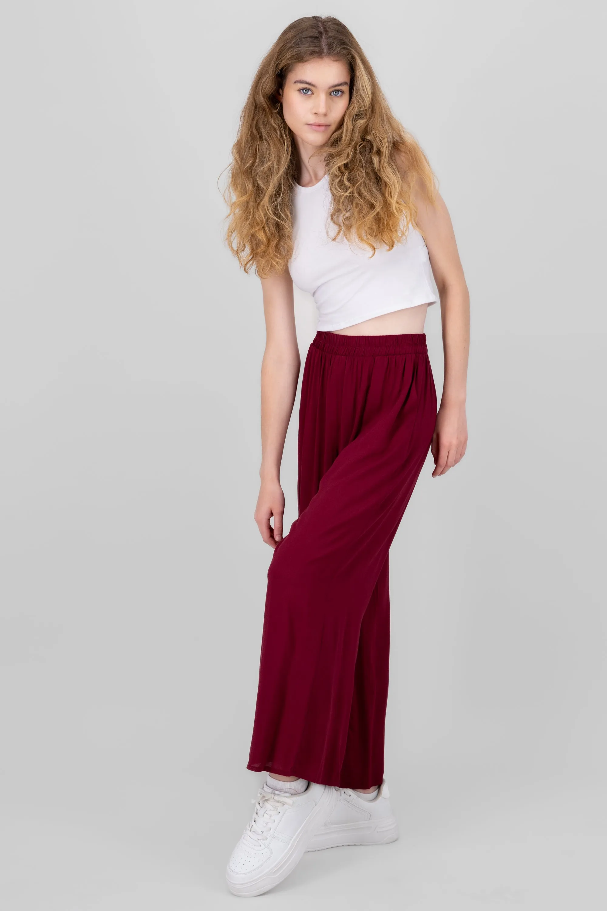 Pantalón Wide Leg Cintura Alta Fruncida sold by Shasa