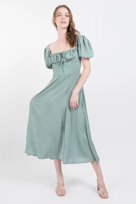 Vestido maxi manga abullonada flores sold by Shasa