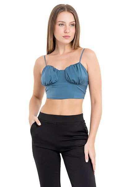 Top crop lace up fruncido sold by Shasa