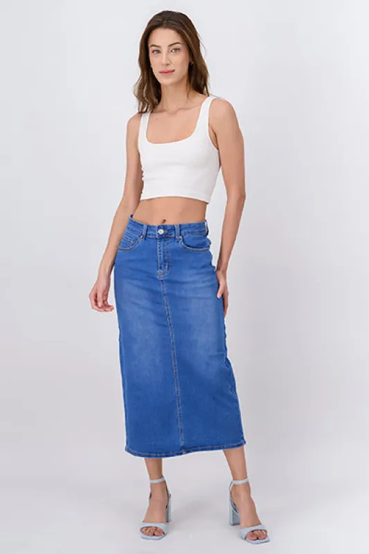 Falda midi denim abertura sold by Shasa