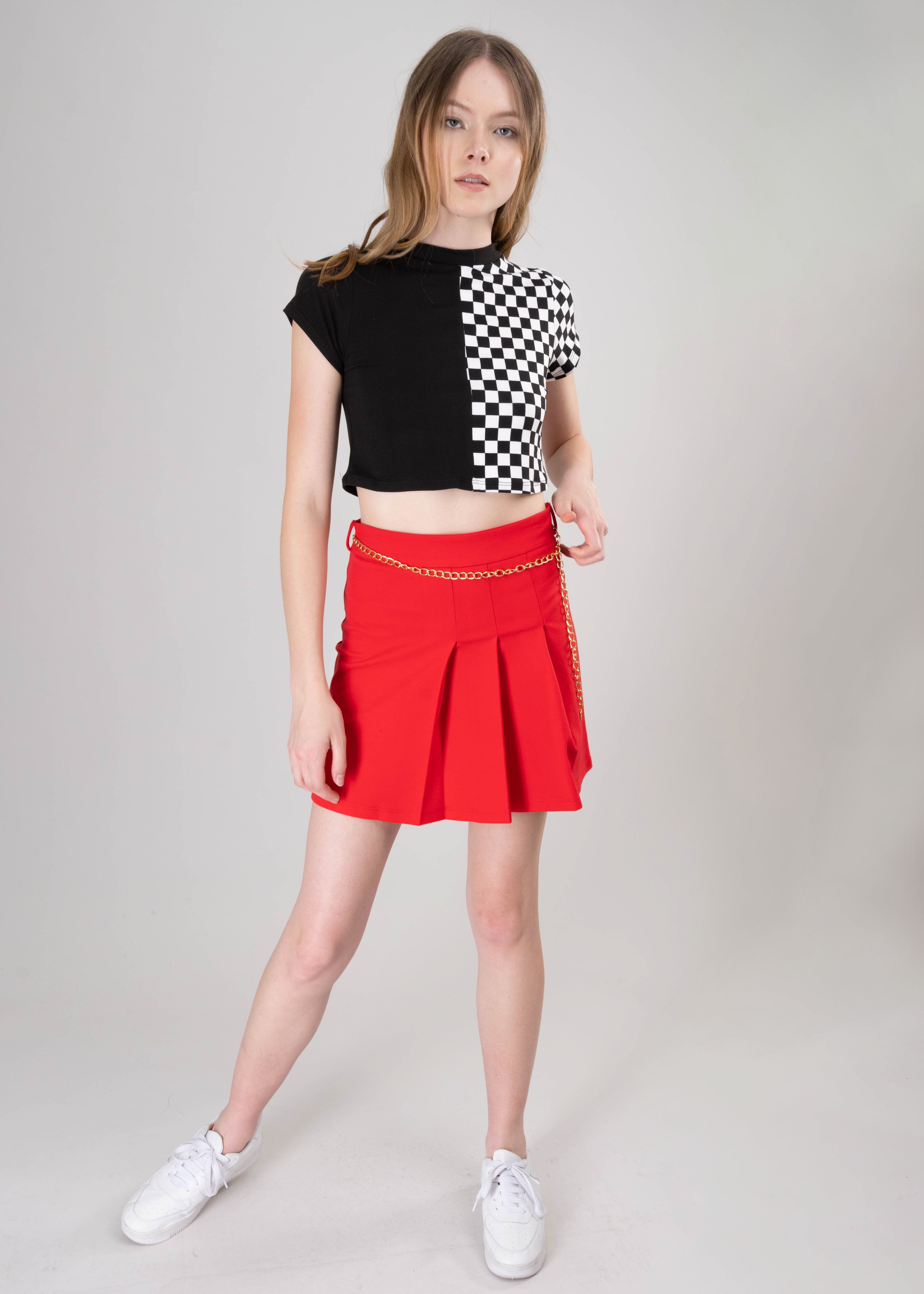 Mini falda tableada lateral detalle cadena sold by Shasa