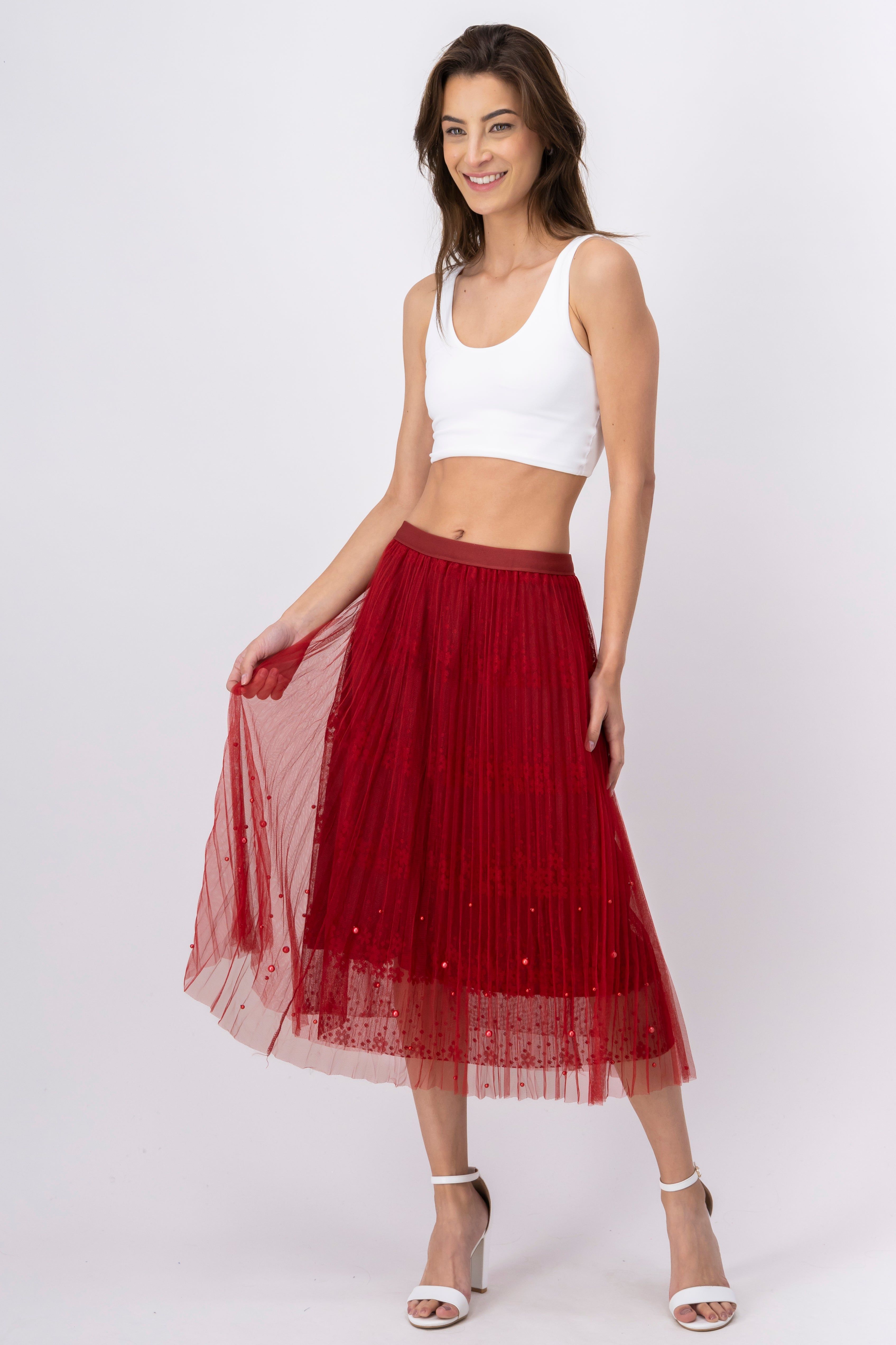 Falda midi plisada encaje flores sold by Shasa