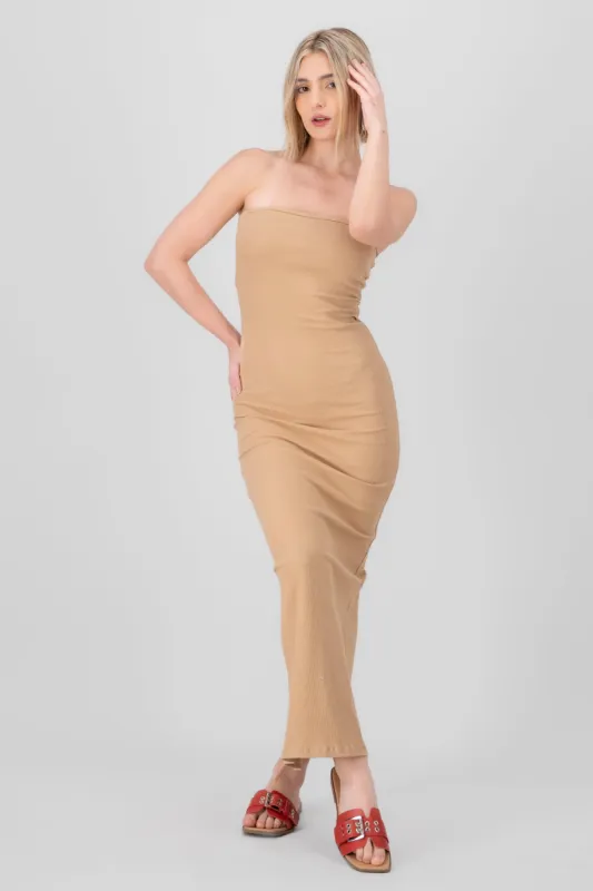 Vestido midi strapples rib sold by Shasa