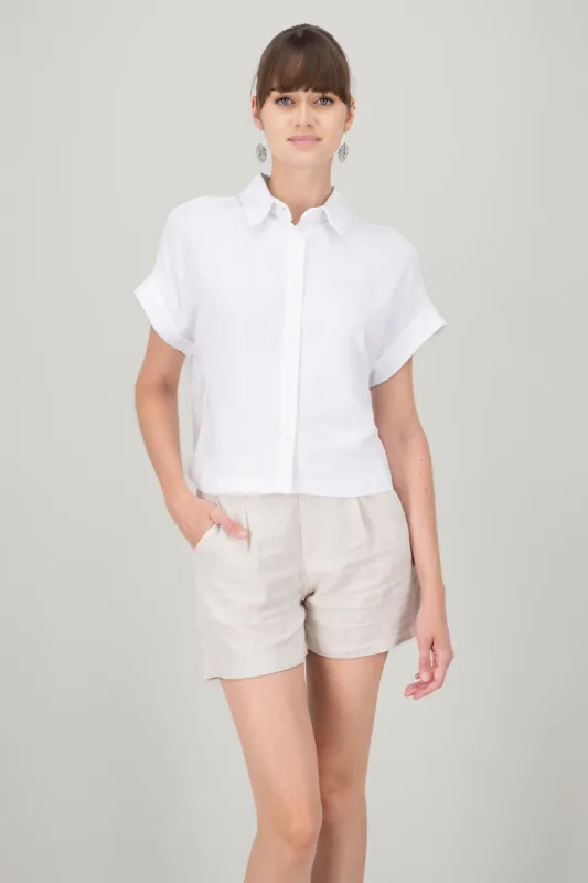 Camisa crop manga corta lino sold by Shasa