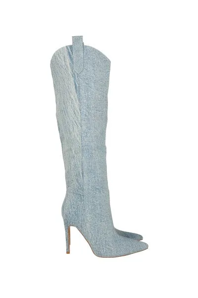 Bota larga denim sold by Shasa