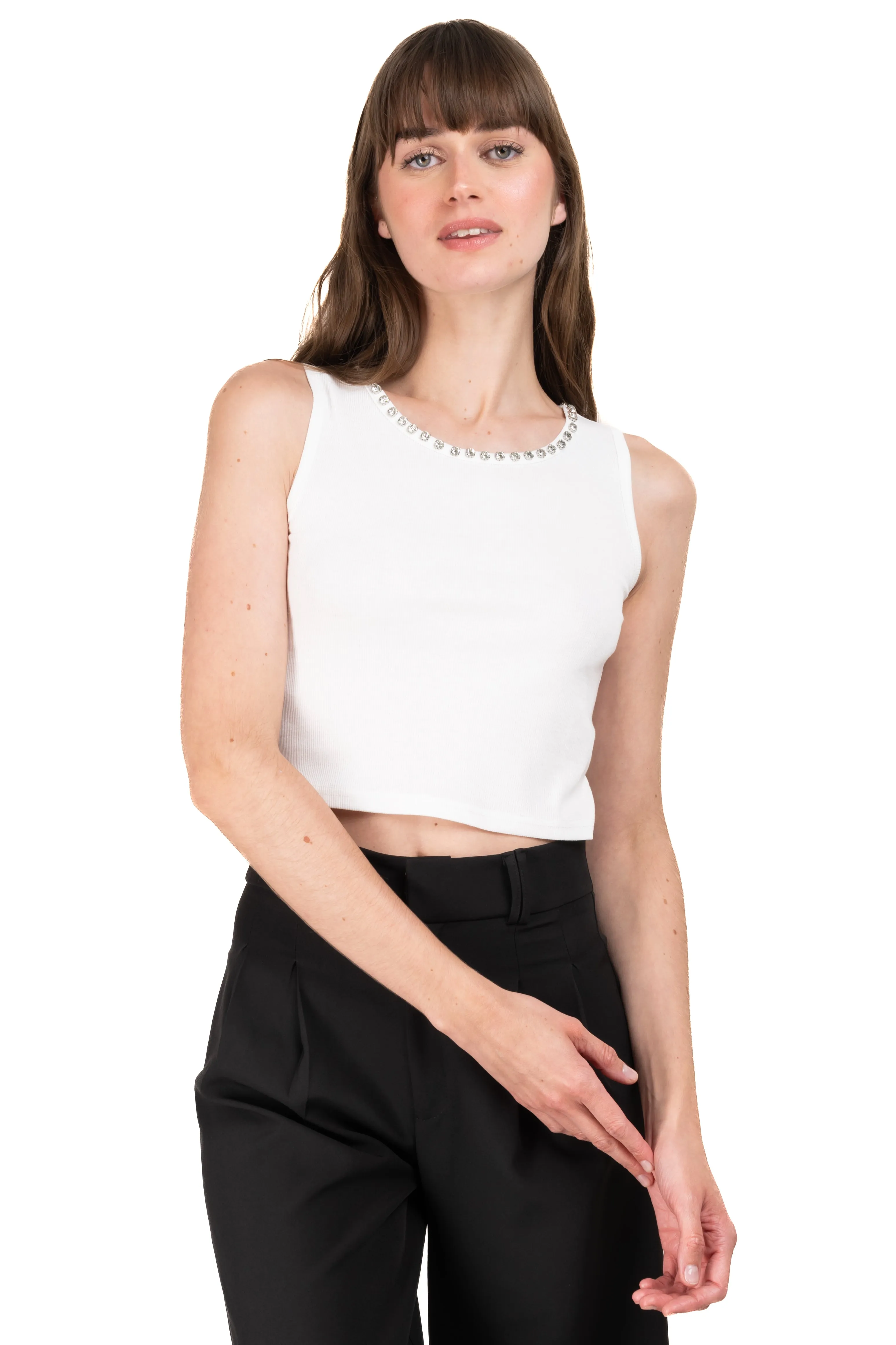 Top acanalado cuello brillos sold by Shasa