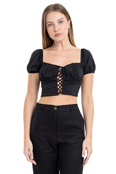 Top crop lace up monocolor sold by Shasa product image thumbnail 2