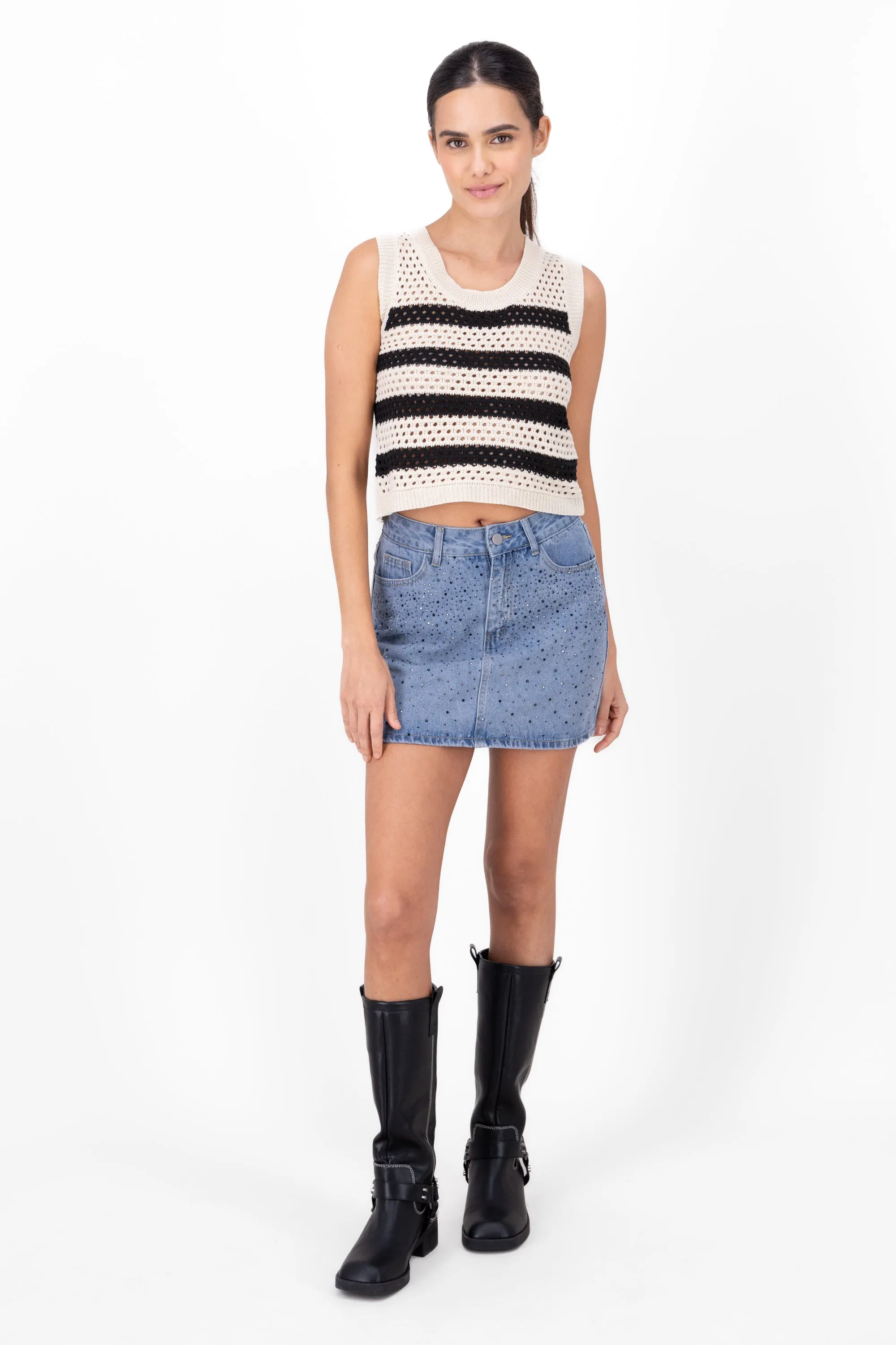 Mini falda denim brillos sold by Shasa