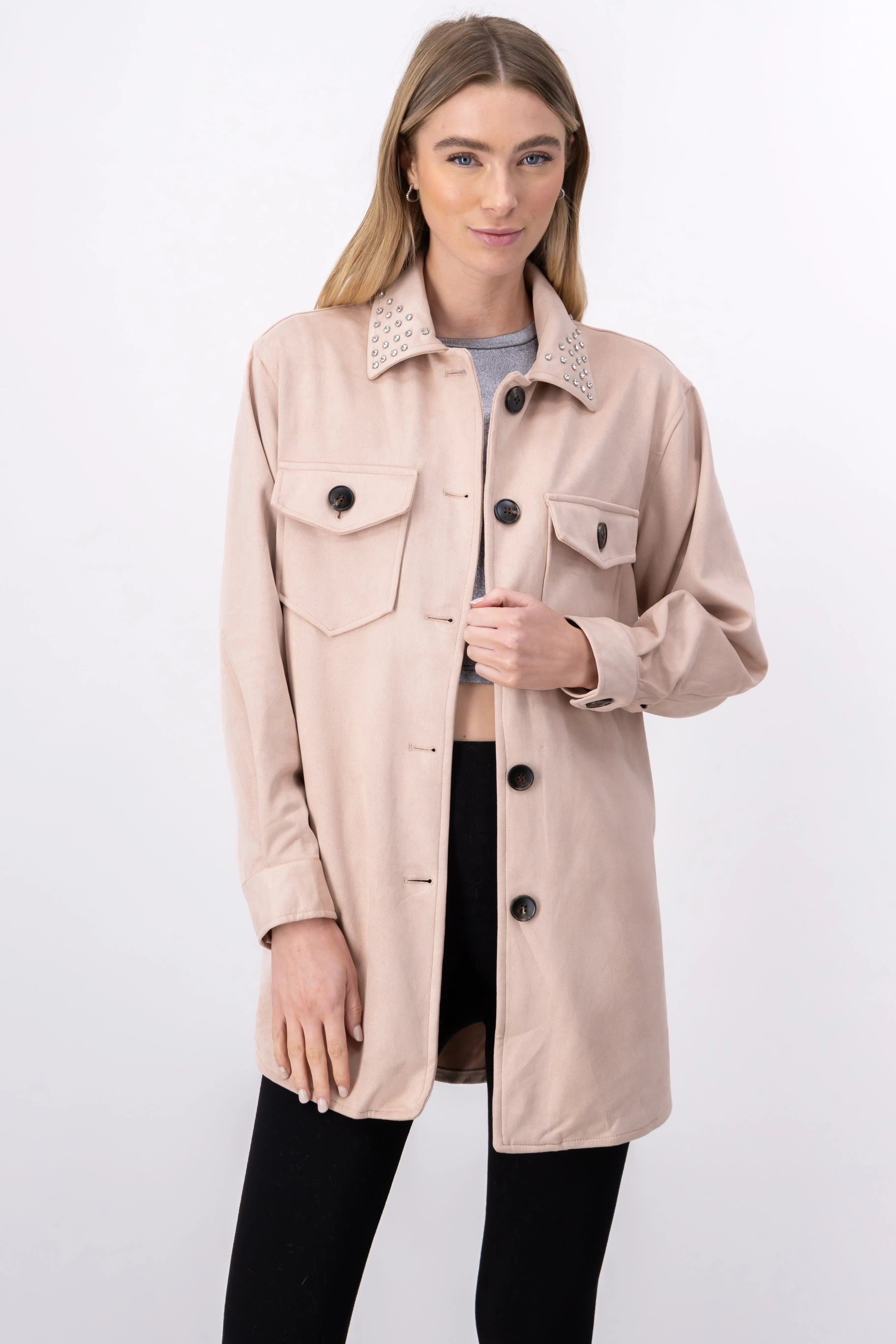 Shacket larga detalle brillos bolsas sold by Shasa