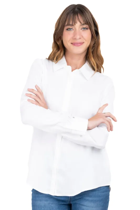 Camisa puños plisados satín sold by Shasa