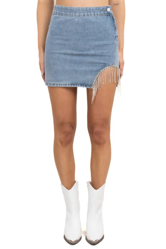 Falda mini denim brillos sold by Shasa