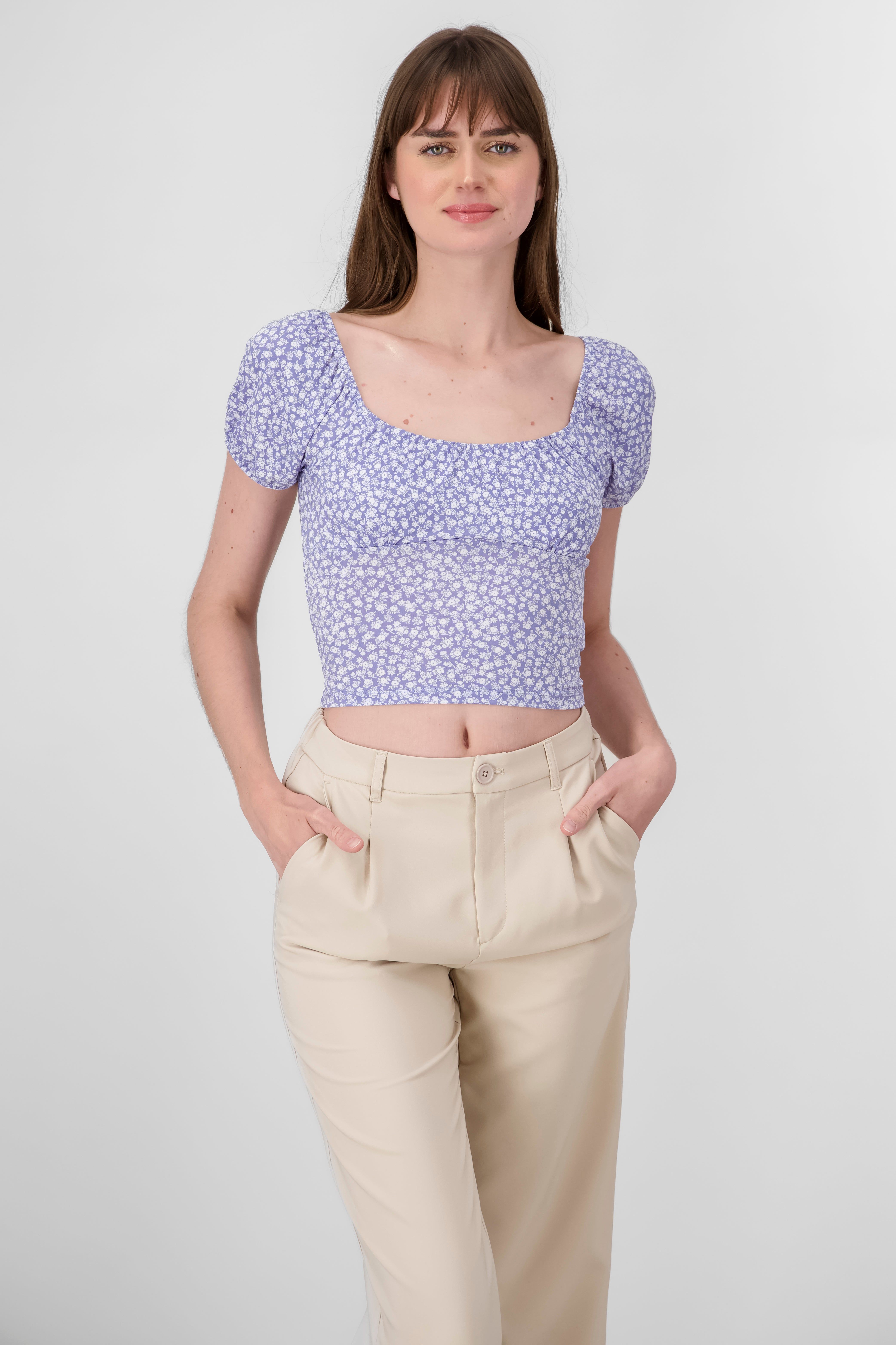 Top corto manga abullonada flores sold by Shasa