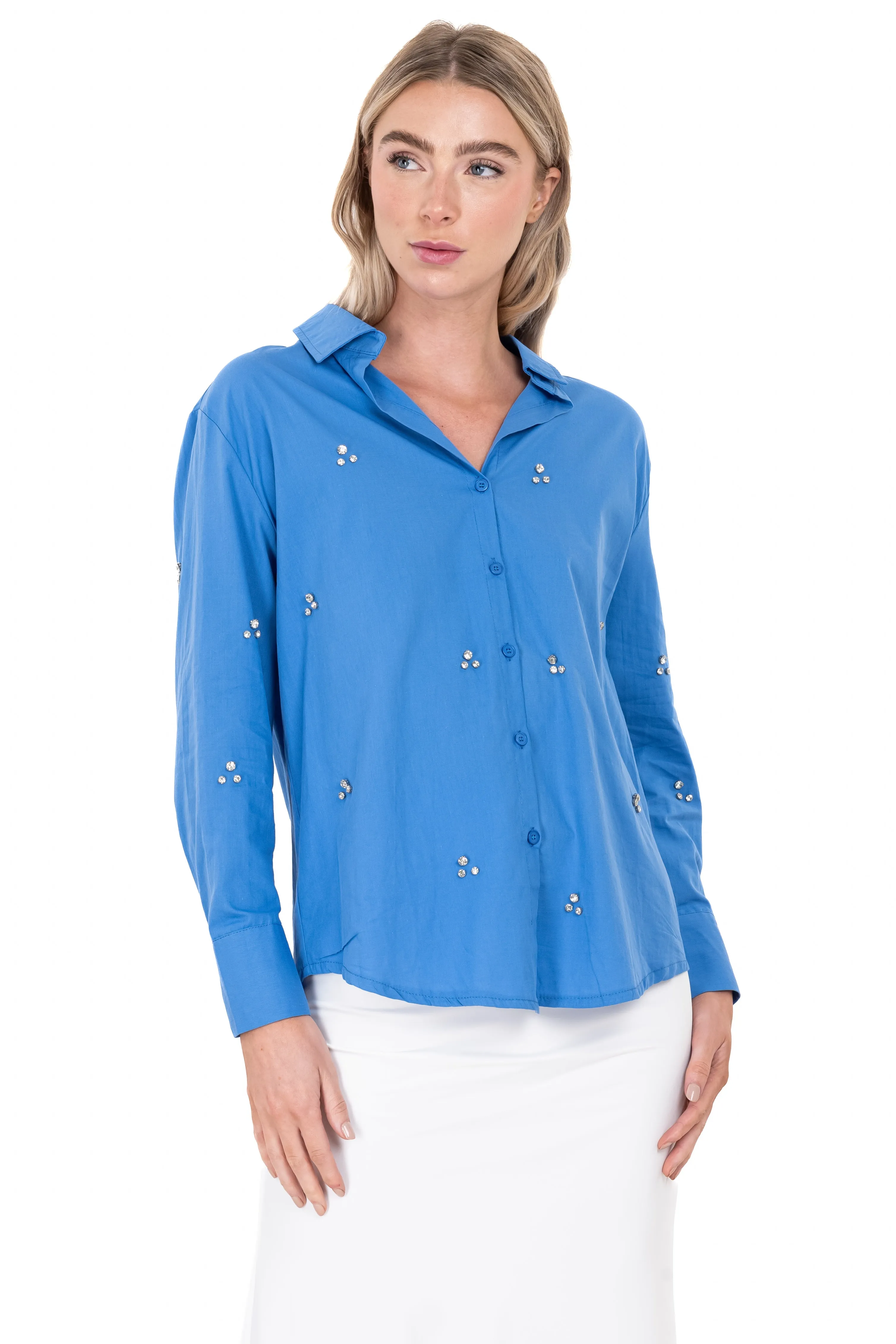 Camisa cuello solapa brillos sold by Shasa