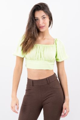 Top crop manga abullonada moño sold by Shasa