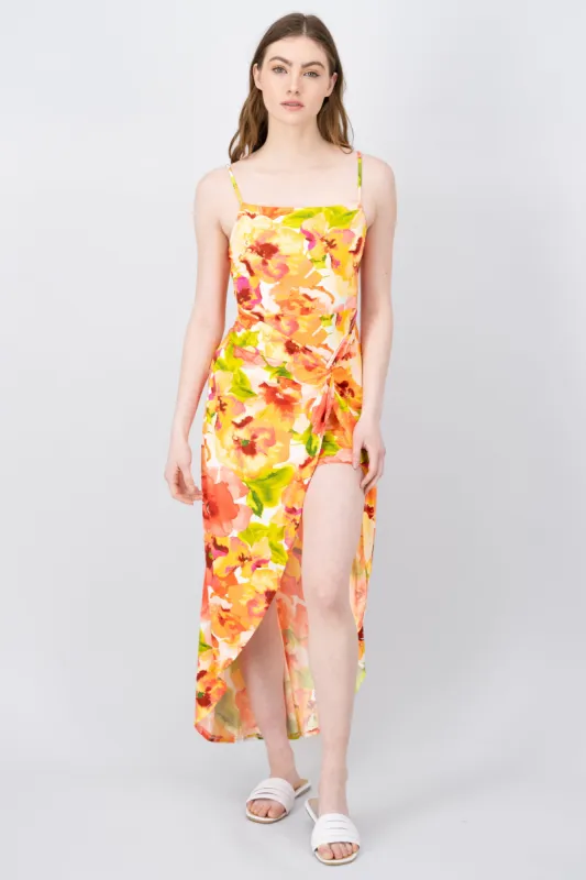 Vestido maxi estampado con abertura sold by Shasa