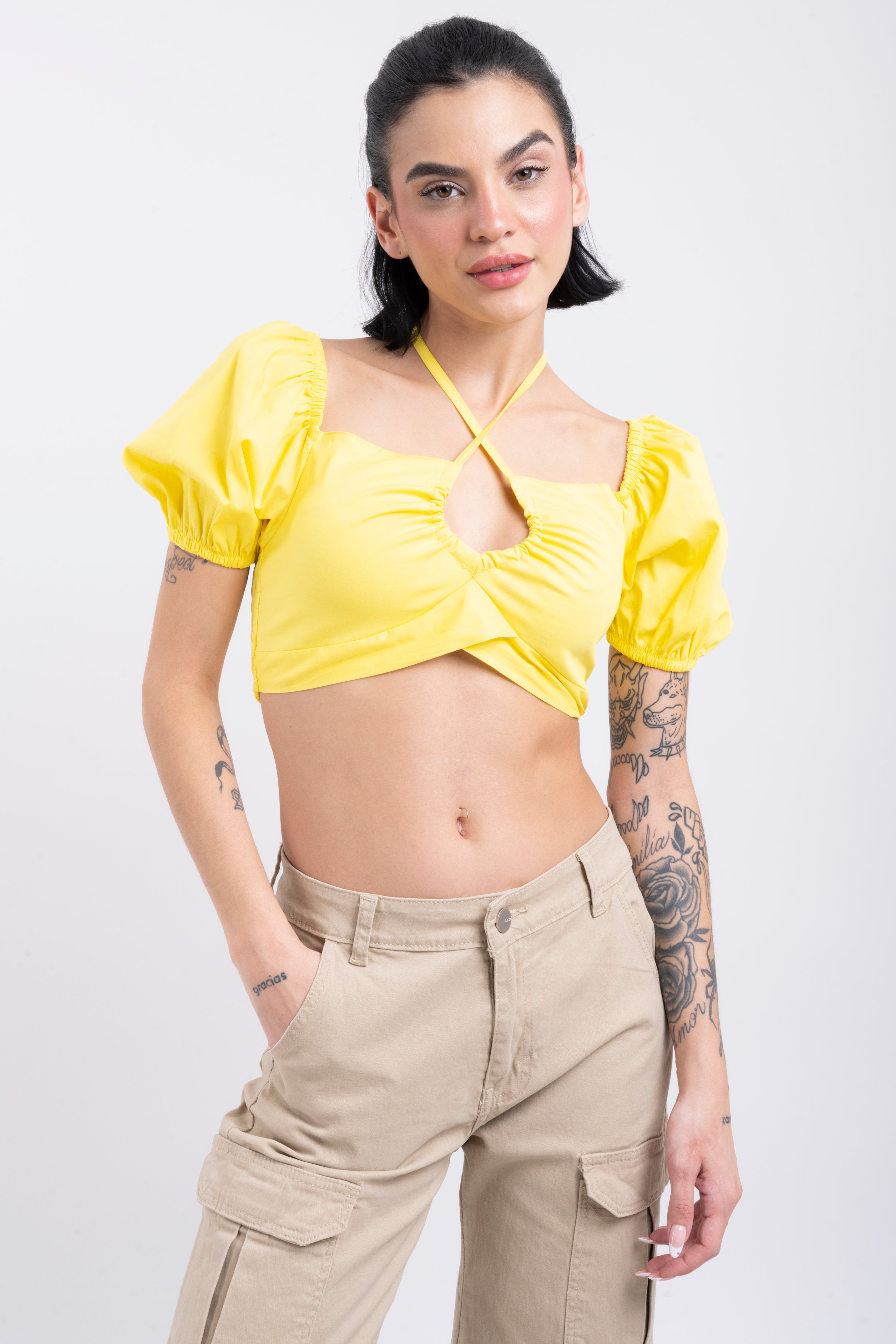Crop Top Halter Manga Corta Globo sold by Shasa product image thumbnail 2