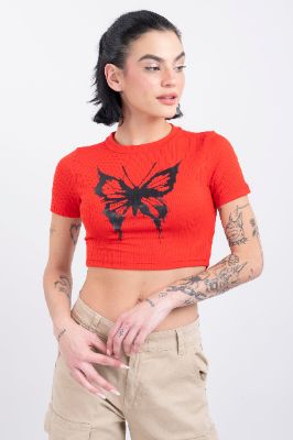 Playera crop acanalada mariposa sold by Shasa