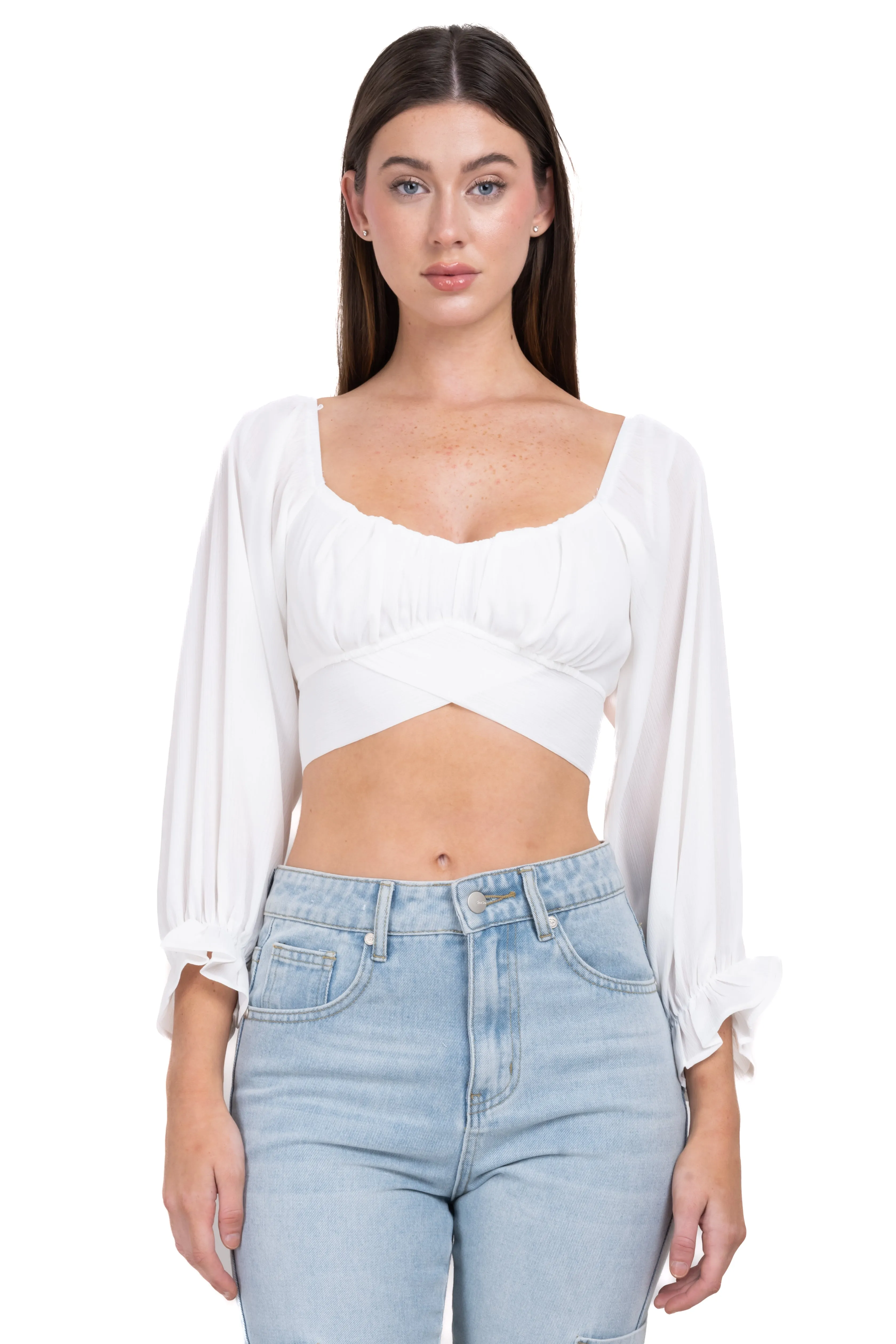 Top crop cruzado manga abullonada sold by Shasa