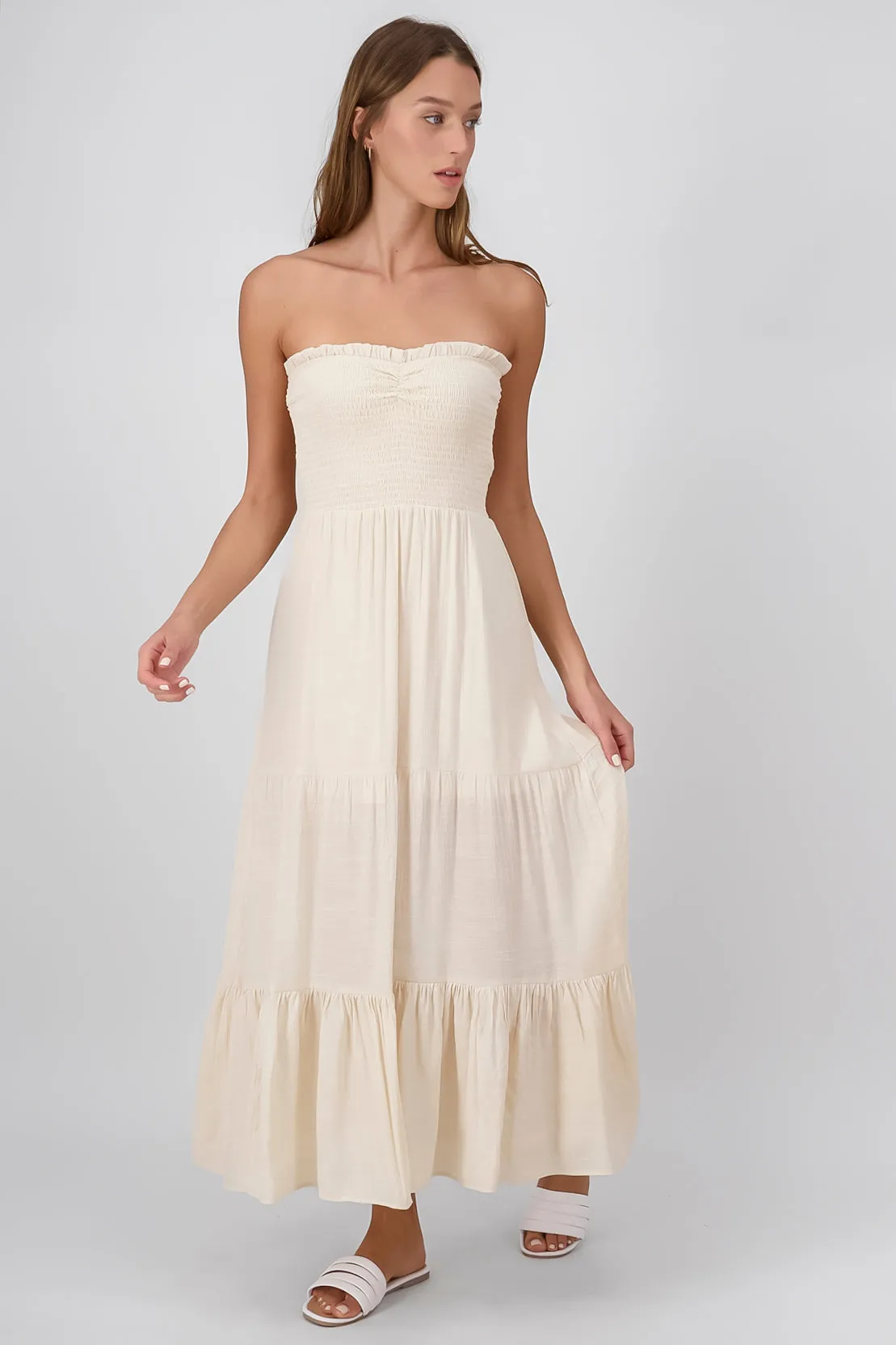 Vestido maxi lino strapless sold by Shasa